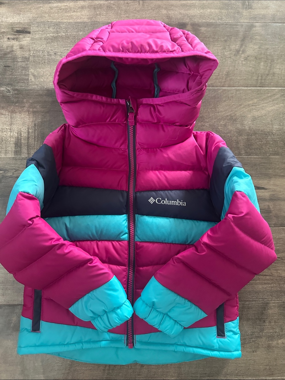 Columbia size XXS 4/5 toddl Girls' Tumble rock down jacket- Fuchsia, Teal & Navy